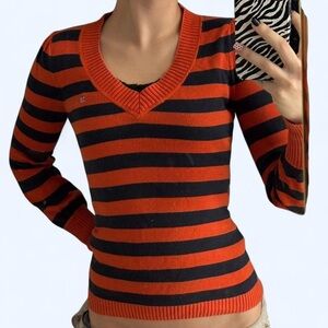 Striped Orange and Blue Ralph Lauren V-Neck Sweater